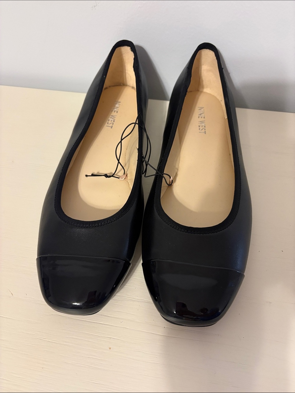Nine West Black Gloss Cap-Toe Ballet Flats